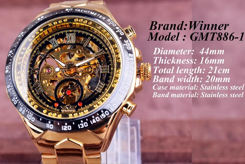 Mens Mechanical  Bezel Golden Watch