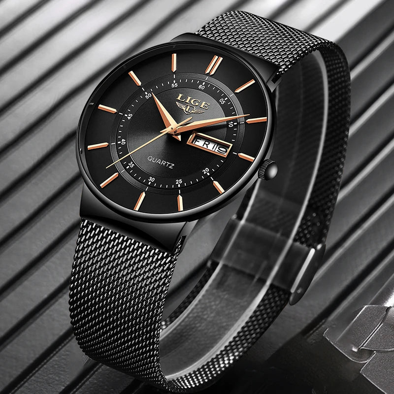 LIGE Ultra-Thin Steel Strap Quartz Watch