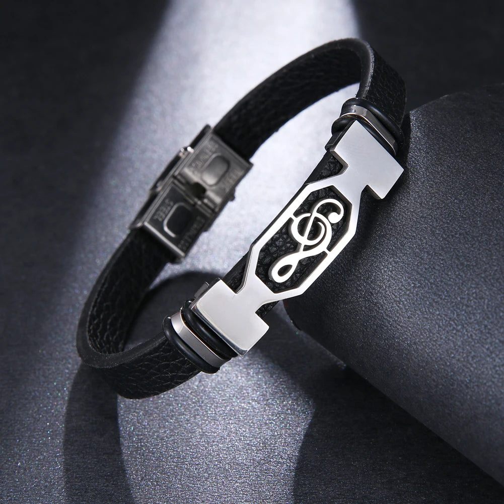 Titanium Steel Leather Bracelet