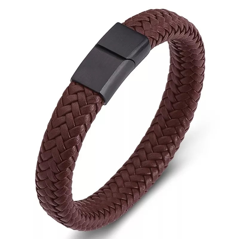 Punk Brown Braided Leather Bracelet for Men