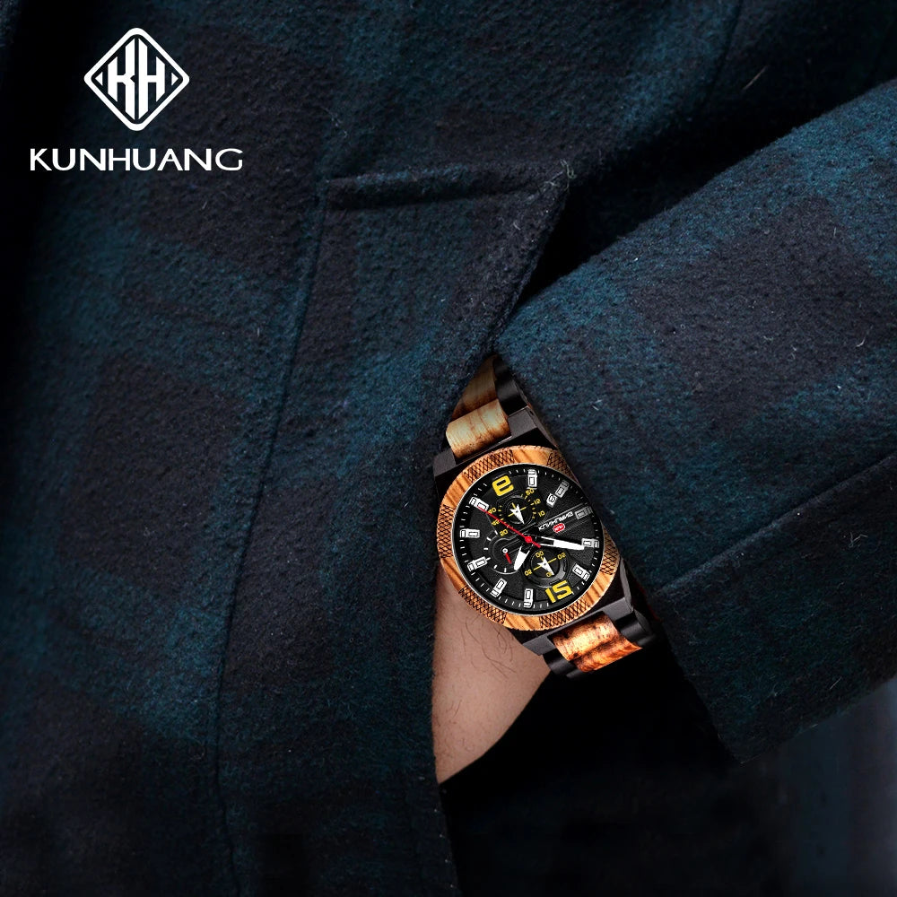 Luxury Luminous Wooden Quartz Watch for Men