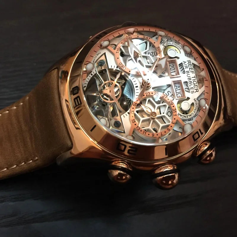 Luxury Rose Gold Skeleton Automatic Men's Watch