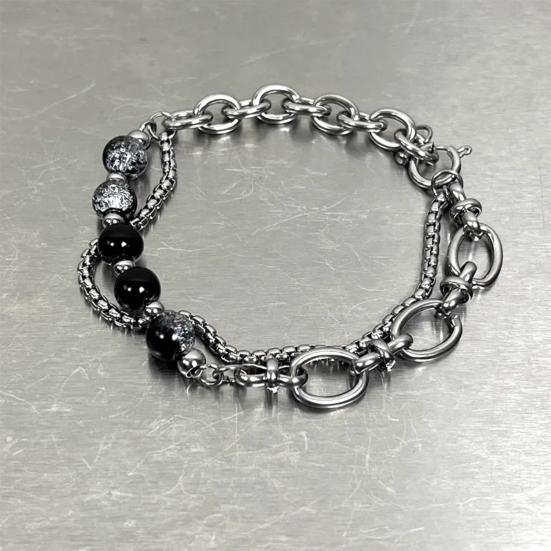 Stainless Steel Ice Cracking Bead Link Bracelet