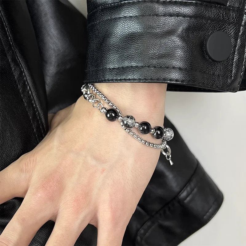 Stainless Steel Ice Cracking Bead Link Bracelet