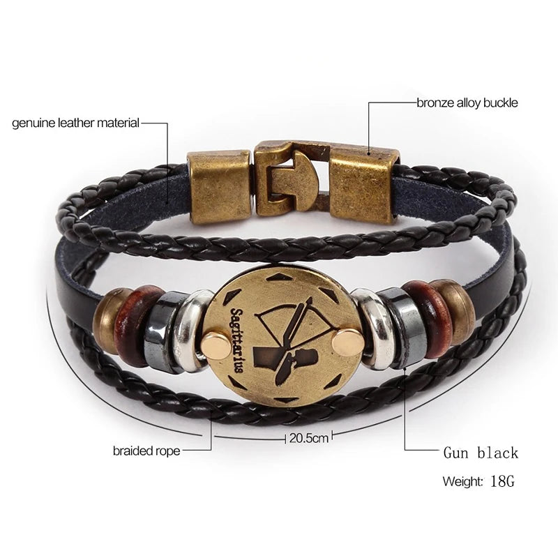 12 Constellations Bracelet  Leather Bracelet for Men