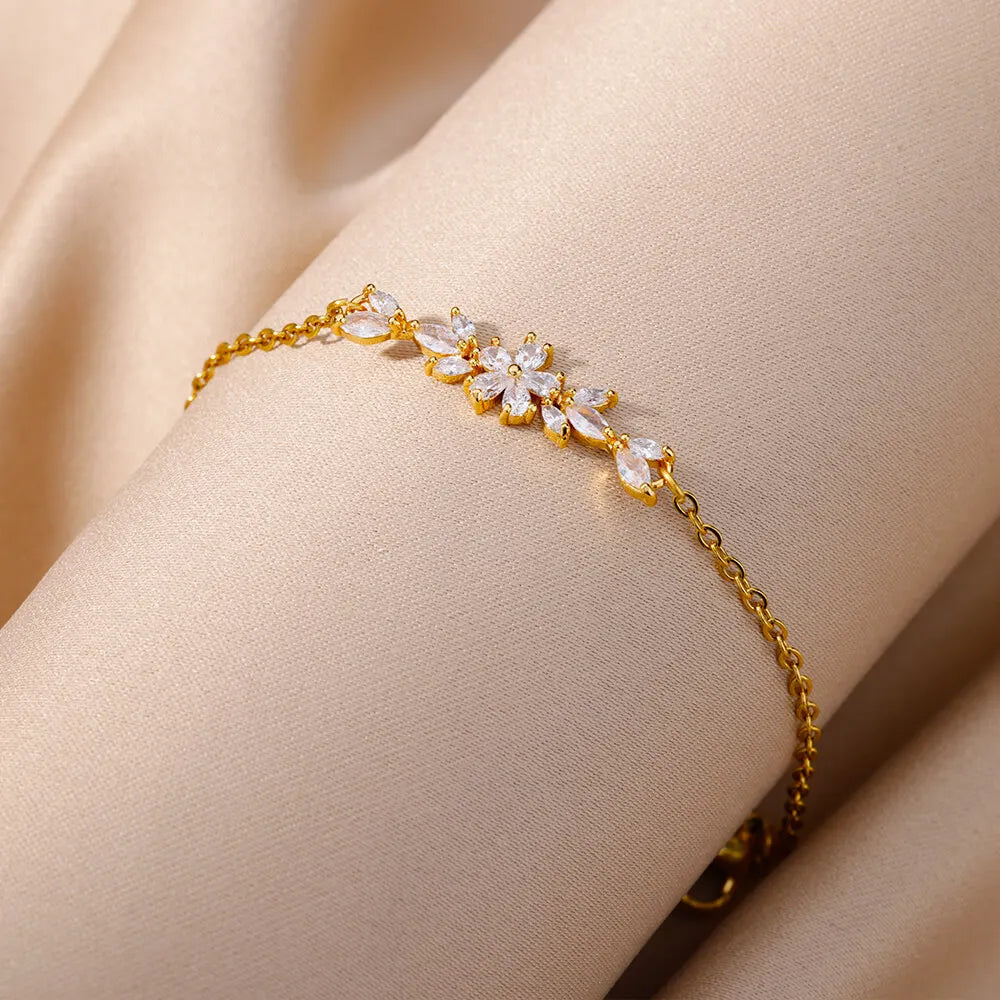 Gold Zircon Flower Bracelet