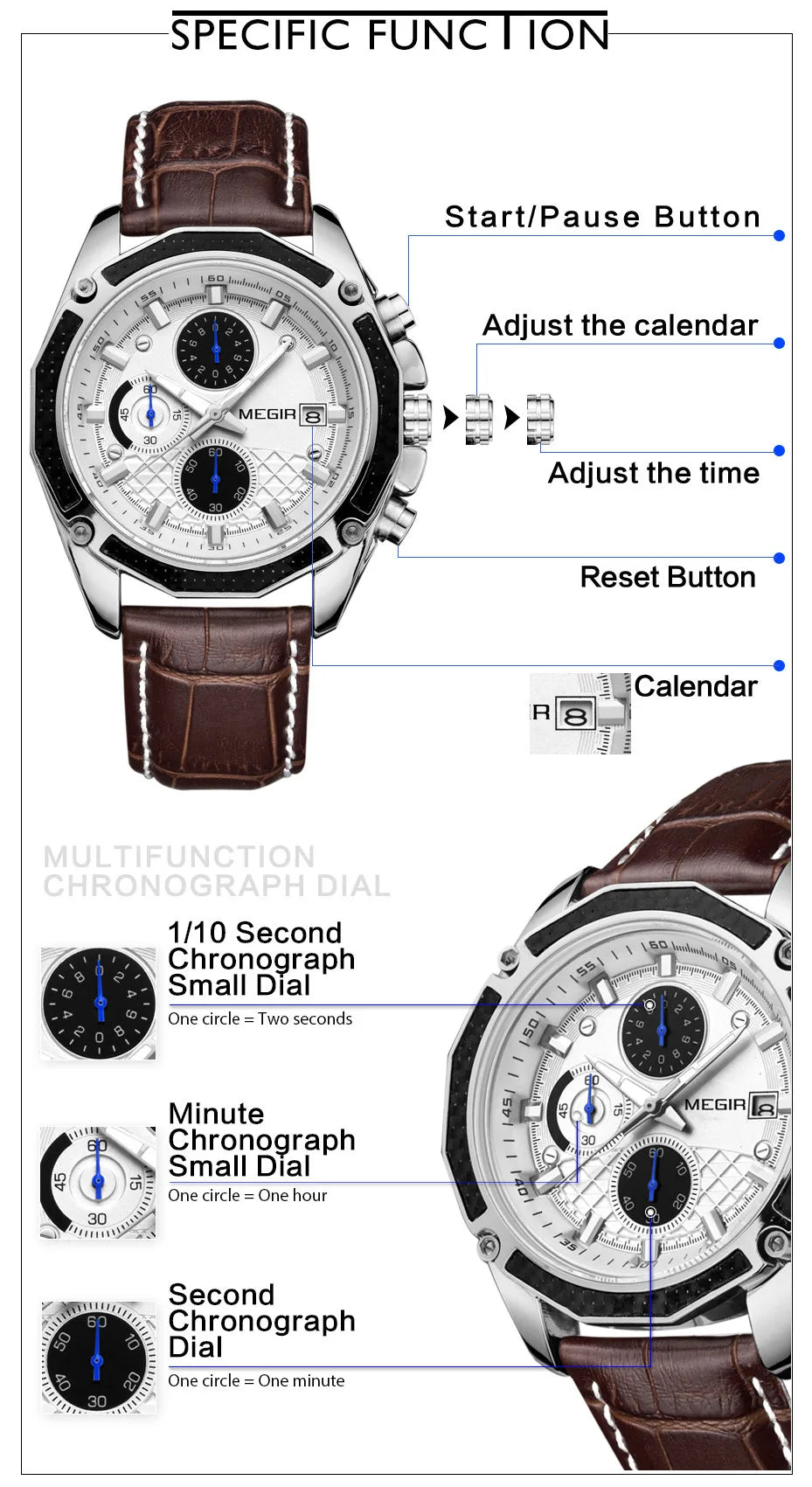 Fashion Leather Chronograph Watch for Men