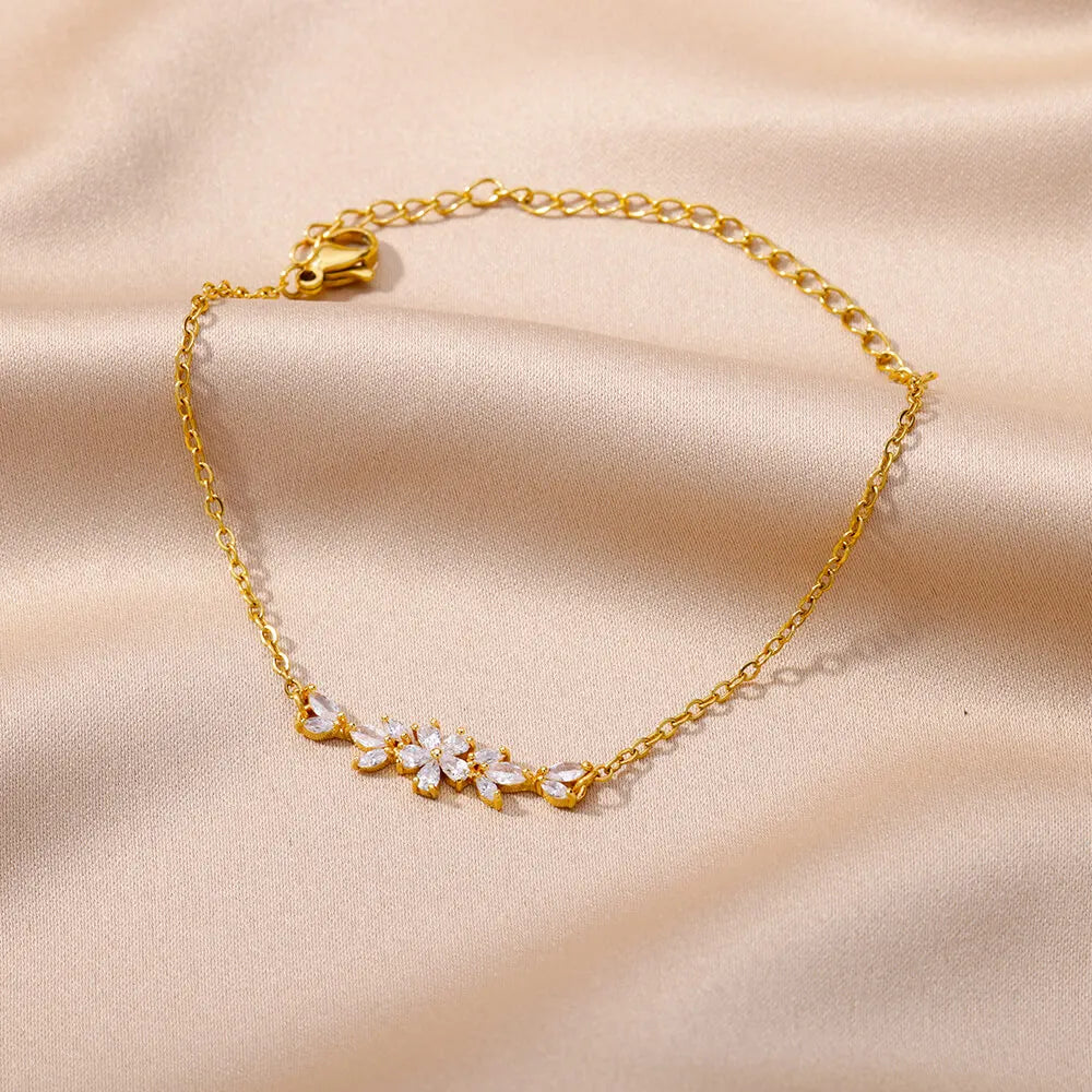 Gold Zircon Flower Bracelet