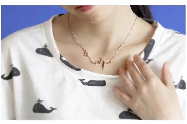 Wave Heart ECG Pulse Pendant Necklace