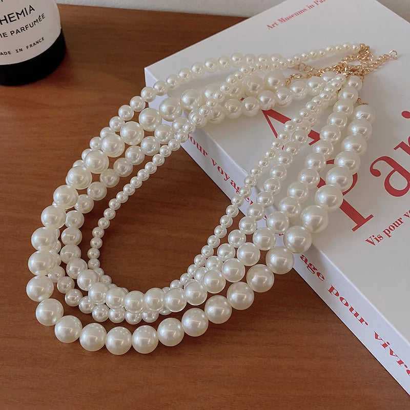 Imitation-Pearl Beaded Short Choker Necklace