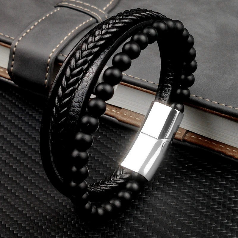 tone Multi-Layer Leather Bracelet