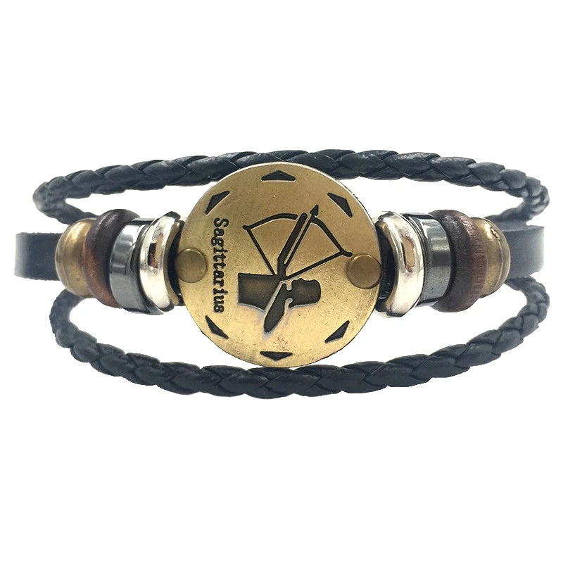 12 Constellations Bracelet  Leather Bracelet for Men