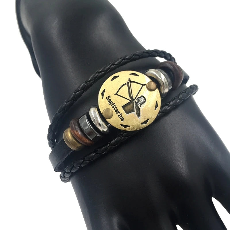 12 Constellations Bracelet  Leather Bracelet for Men