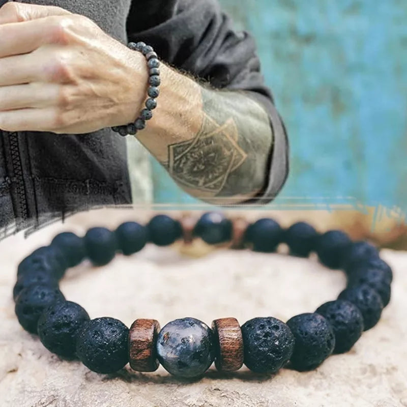 Natural Moonstone & Lava Stone Buddha Bracelet for Men