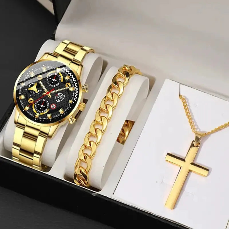 Men Watch Bracelet Necklace Set Gift