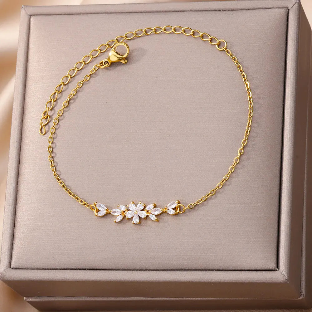 Gold Zircon Flower Bracelet