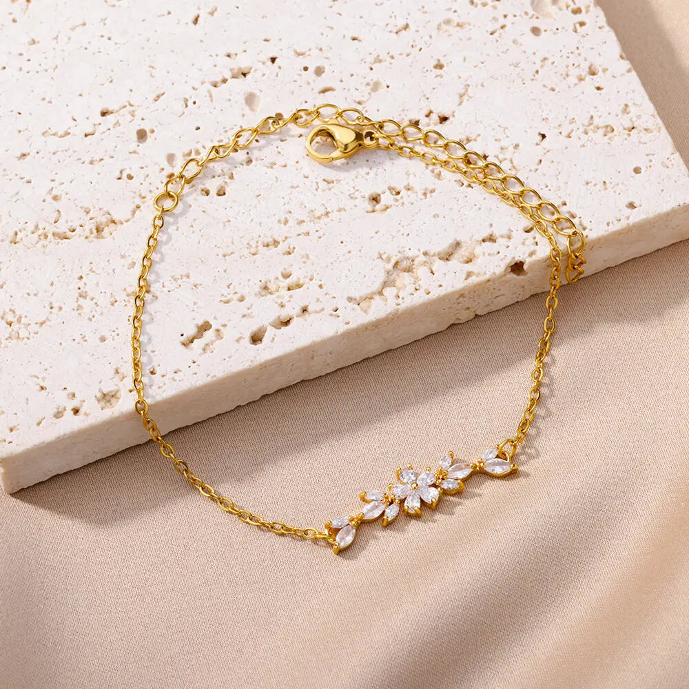 Gold Zircon Flower Bracelet