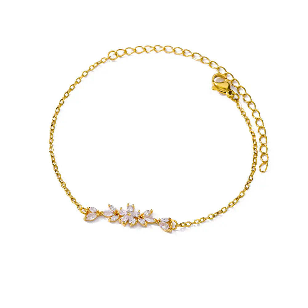 Gold Zircon Flower Bracelet