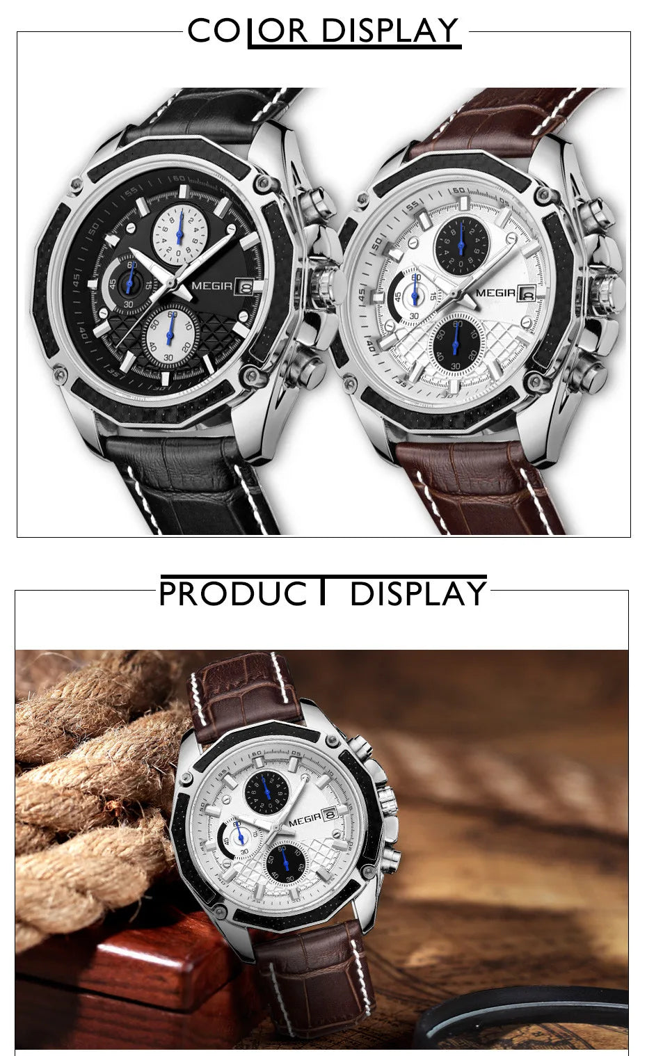 Fashion Leather Chronograph Watch for Men