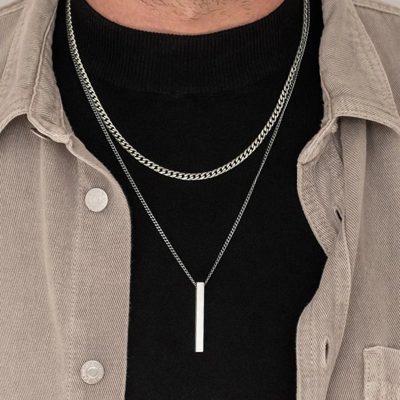 Men Vnox 3D Vertical Bar Necklaces