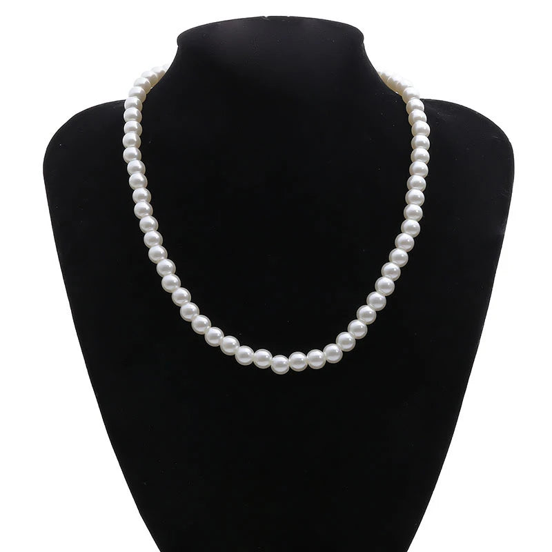 Imitation-Pearl Beaded Short Choker Necklace