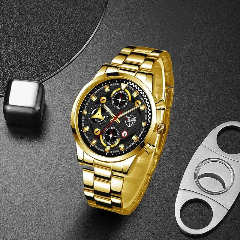 Men Watch Bracelet Necklace Set Gift