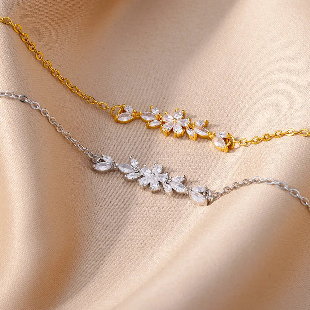 Gold Zircon Flower Bracelet