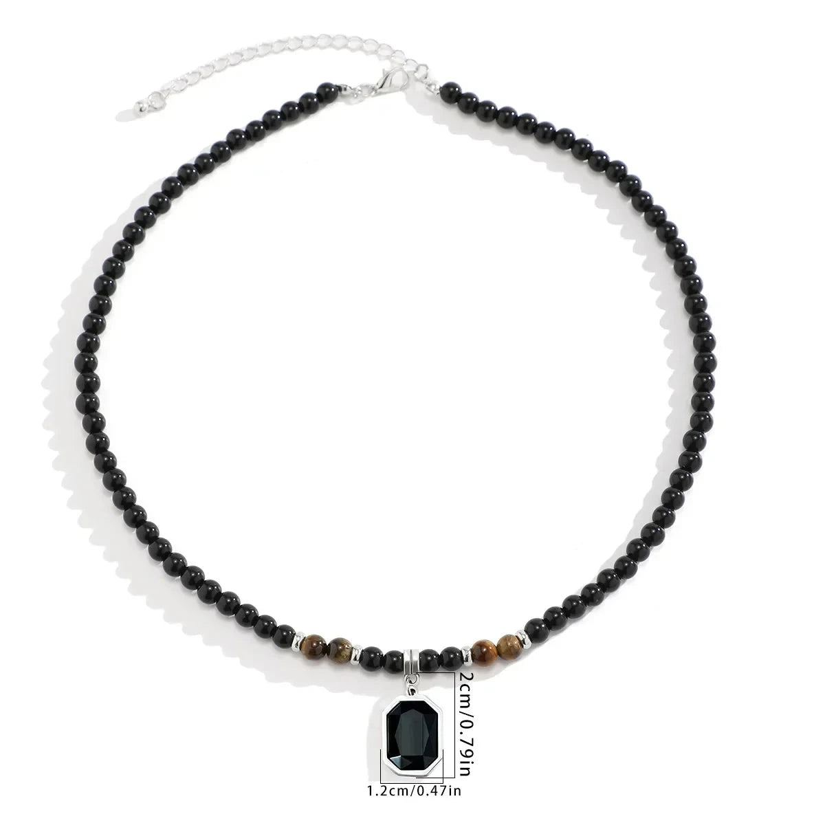 Black Beads with Square Pendant Necklace