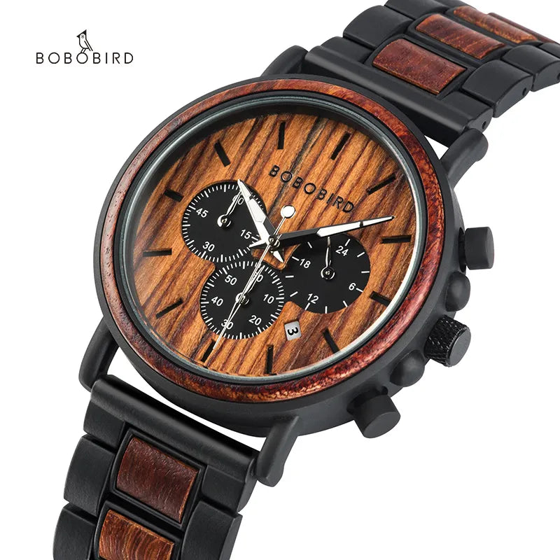 BOBO BIRD Wooden Men Watches Relogio Masculino Top Brand Luxury Stylish Chronograph Military Watch Great Gift