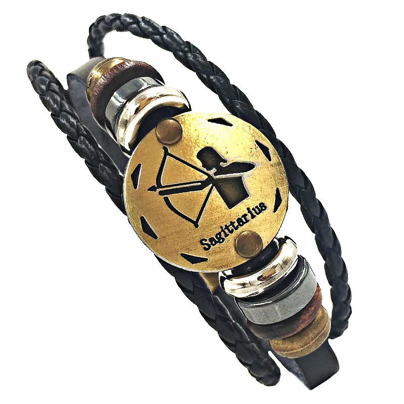 12 Constellations Bracelet  Leather Bracelet for Men