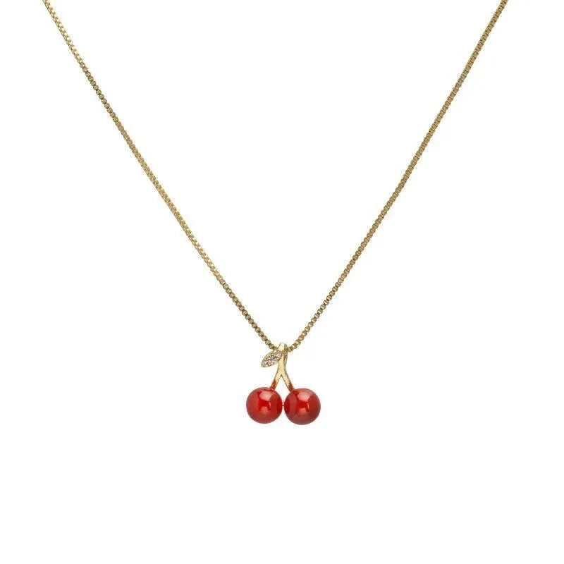 Vintage Stainless Steel Cherry Pendant Necklace