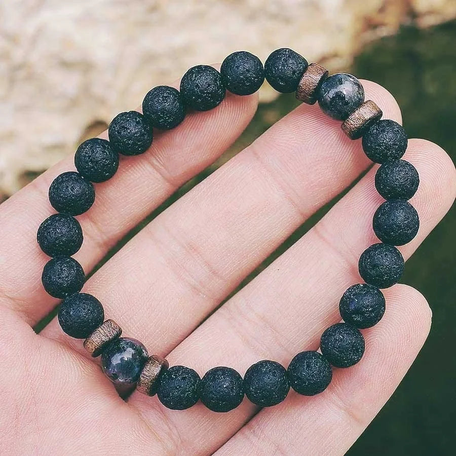 Natural Moonstone & Lava Stone Buddha Bracelet for Men