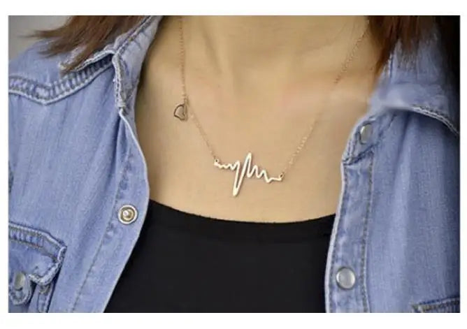 Wave Heart ECG Pulse Pendant Necklace